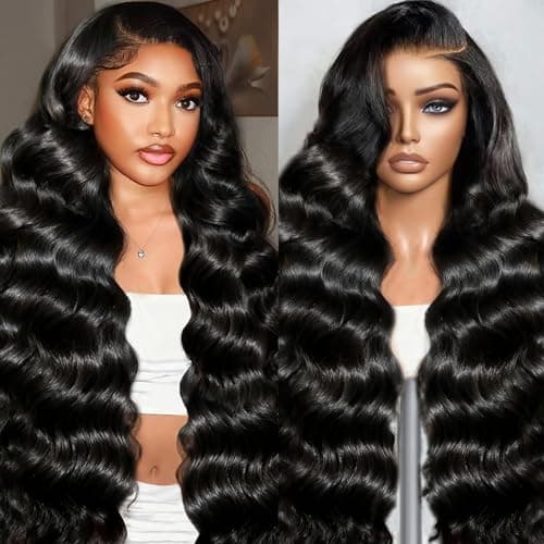 DAFIY 100% Human Hair High-temperature Verification,13x6 Body Wave Lace Front Women Wigs 200 Density Glueless Natural Color 30 Inch,Free Mystery Random Jewelry Pack(order from buy-one-get-one-page) - Image 1