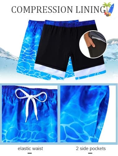westwolf Board Shorts for Mens Blue Men's Swim Trunks with Compression Liner 9" Beach Quick Dry Blue Swim Trunks Men with Pockets Holiday Board Shorts Men Swimming Wear M - Thumbnail 5