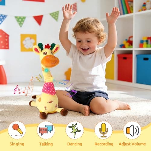 Dancing Talking Giraffe Baby Toy for Baby Toy 6-12 Months & Toddlers 1-3 Years Boy Girl, Interactive Toy Repeat What You Say Tummy Time Giraffe for Baby Early Education, Enlightenment,Sensory Fun Gift - Thumbnail 2