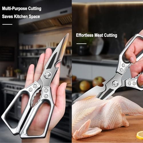 TUOLEWE Heavy Duty Kitchen Scissors - 3.0mm Thickened Professional Stainless Steel Blades, All-Purpose Dishwasher Safe Meat & Poultry Shears for Cutting Chicken Bones, Food Prep - Thumbnail 2