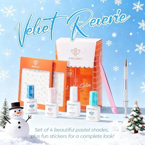 modelones Gel Nail Polish Kit White French Jelly Pink Winter Blue Ocean Gel Polish Set with 10 Pcs Nails Sponge for Ombre & Stickers, 4 Colors Gel Mini Salon Home DIY Trend Manicure Gift for Women - Thumbnail 2