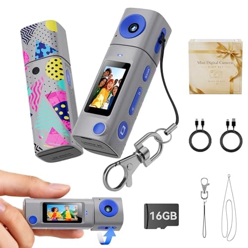 Mini Keychain Digital Camera:2K Digital Mini Camera with 16GB Card, Vintage Keychain Camera with 270° Rotating Lens, 400mAh Battery Portable Small Cameras with Elegant Gift Box for Travel,Kids,Gifts - Image 1