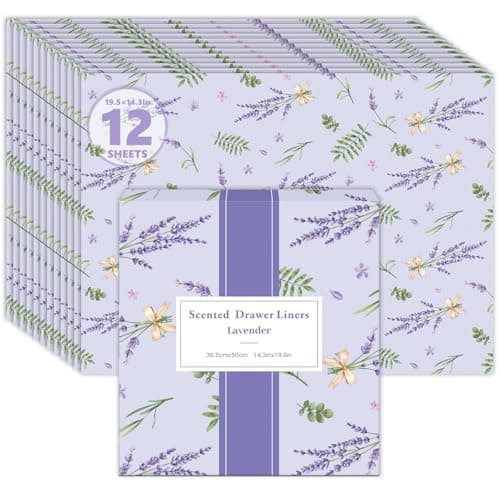 SCENTORINI Scented Drawer Liners for Dresser, 12 Sheets Lavender Scent Drawer Paper Liners,14.3x19.5 Inch Scented Paper Sheets for Home Shelf Closet Bedroom Drawers - Image 1