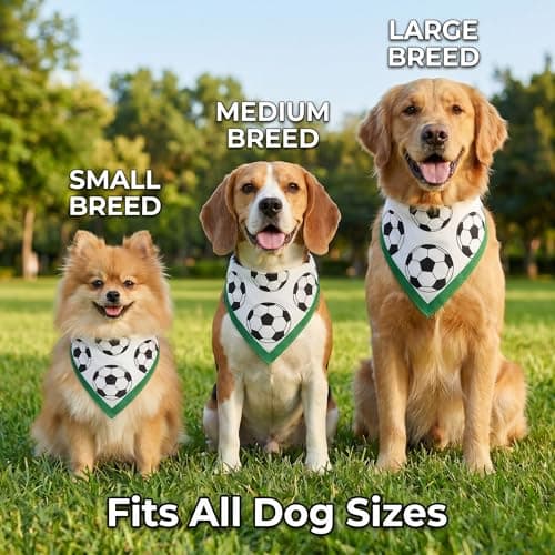 Soccer Pattern Dog Bandana for Large Medium Small Dogs Triangle Dog Neck Bandana for Game Day, Sport Themed Dog Costume Accessories, Green & White Football Style - Thumbnail 4