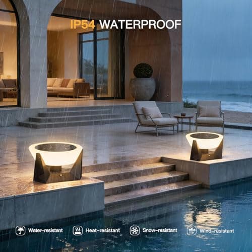 MVBT Solar Post Lights Outdoor, 15" Solar Column Lights Outdoor Large, IP54 Waterproof Modern Pillar Light, 3000K LED Bulb Dusk to Dawn Column Lamp, Round Post Lantern for Patio Deck Yard Garden - Thumbnail 4