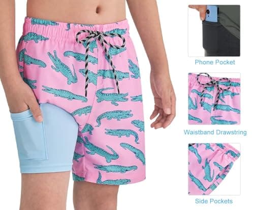 Cozople Bathing Suit for Big Boys Compression Swim Trunks Summer UPF Quick Dry Beach Board Shorts Soft Stretchy Boxer Brief Liner Swimming Shorts for Casual Sports Shorts Size 7t - Thumbnail 4