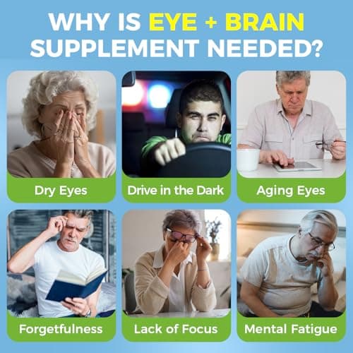 Eye + Brain Supplements for Memory and Focus, Lutein 40mg, Zeaxanthin, Astaxanthin, Bilberry, Lion’s Mane, Bacopa Monnieri, Ginkgo Biloba, 14 in 1 Eye Vitamins for Adults & Seniors 120 Capsules - Thumbnail 4
