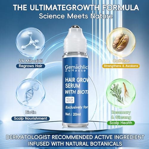 NDC Listed 5% Minoxidil for Men Hair Growth Serum Caffeine & Rosemary - Unscented, Fast-Absorbing Roll-On for Hair Loss Topical Treatment with Biotin, 3x20ml - Thumbnail 2