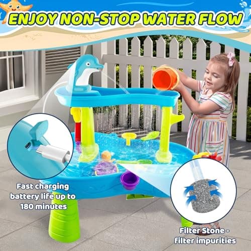 New Water Table Pump, Dolphins Cordless Rechargeable Pump for Water Tables, 3 Hours of Non-Stop Work Fun Water Fountain Play, No Drill Installatio, Water Play Table Accessories for Toddlers & Kids - Thumbnail 5