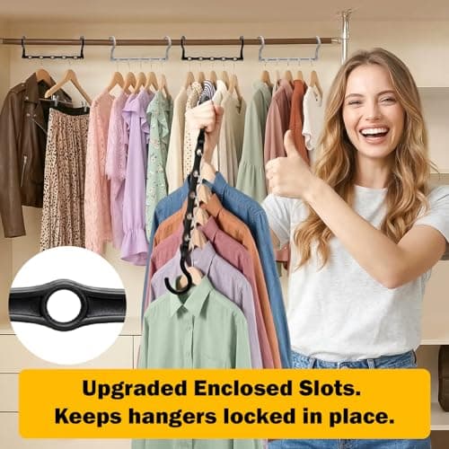 Closet Organizers and Storage, 8 Pack Stronger Space Saving Hangers for 40 Clothes, College Dorm Room Essentials for Guys Girls, Clothes Hanger with 5 Holes, Closet Storage, Magic Home Organization - Thumbnail 4