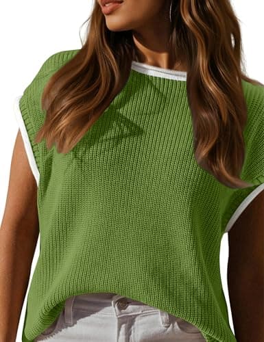 LaGracia Womens Sweater Vest Sleeveless Sweater Tops Spring Tank Tops Crew Neck Cap Sleeve Pullover Sweaters Spring Outfits for Women 2026 Green M - Image 1