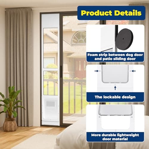 Homgava Large Dog Door for Sliding Glass Doors,No-Cut DIY Install Pet Door- Aluminum Frame& Panel & Lock, Adjustable Height 83”-91 1/5”, Suitable for Dogs Up to 105 lbs -White - Thumbnail 6
