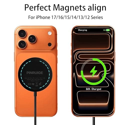 PINRUIGE Magnetic Wireless Charger for iPhone, 15W Fast Mag Safe Charger 2 Pack Charging Pad Compatible with iPhone 17/16/15/14/13/12 Series and Air - Pods 3/2/Pro 2/Pro, Black - Thumbnail 2
