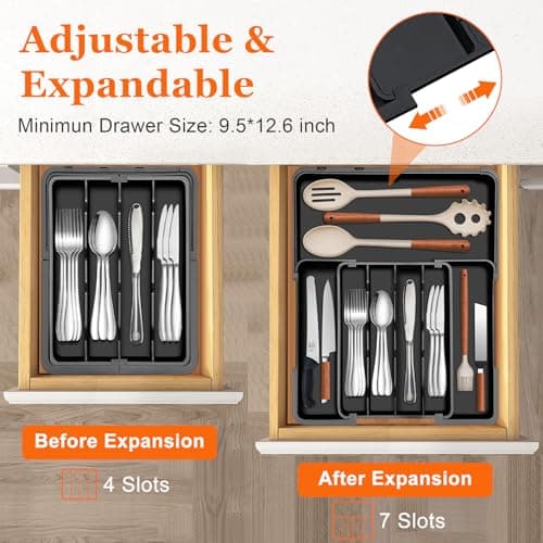 Spaclear Silverware Organizer - Expandable Kitchen Drawer Organizer, Utensil Drawer Organizer, Adjustable Plastic Flatware and Cutlery Holder, Kitchen Organizers Storage for Forks Knives, Black - Thumbnail 3