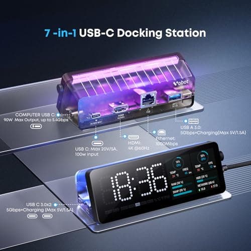 Laptop Docking Station, 7-in-1 USB C Docking Station with Screen, Multiple Built-in Apps, USB C Hub with HDMI 4K@60Hz, 1 Gbps Ethernet, 90W Max Charging for Laptop, 5Gbps USB-A/C Ports for Windows/Mac - Thumbnail 2