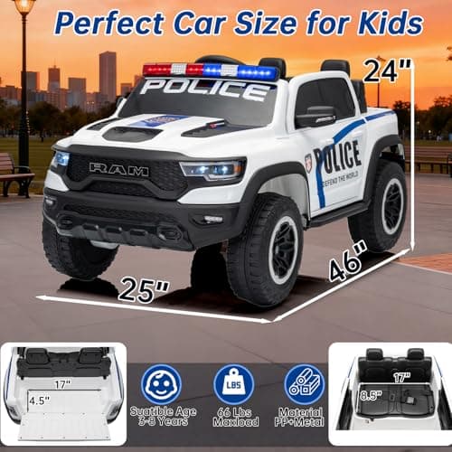 Police Car 24V Ride on Toys for Kids, 2 Seater Ride on Car for Kids Remote Control Kids Electric Cars Kids Driving Car with Bluetooth, Power of Wheel Car for Kids Truck for All Types of Road - Thumbnail 2