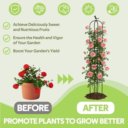 Jesosia Obelisk Trellis for Climbing Plants Outdoor - Heavy Duty Plastic Coated Steel Core Garden Arch Metal Trellis - Rustproof Tomato Cage Vertical Plant Support for Vines Vegetables Flowers Indoor - Thumbnail 4