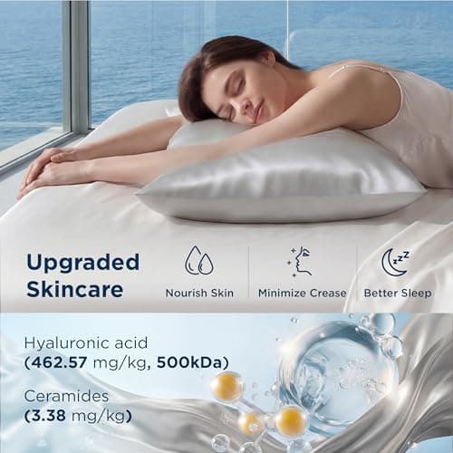 Bedsure Cooling Pillow Cases, Softer Than Silk Pillow Cases, Grey Silky Pillowcases Standard Set of 2 with Zipper, Infused 3% HA & Ceramides to Hydrate Skin, Gifts for Women, 20"x26" - Thumbnail 5