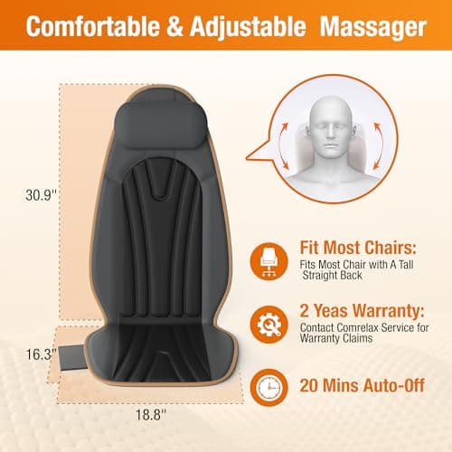 SLOTHMORE Heated Back Massager for Chair, Vibrating Massage Cushion with Heat for Neck, Back & Thighs, Massage Chair Pad for Office Chair, Home Use - Ideal Gifts for Seniors, Parents, Office Workers - Thumbnail 4
