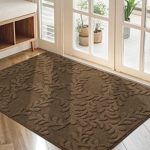 BEQHAUSE Door Mats 32”x48”, Dirt Trapper Doormats Indoor, Non-Slip Washable Entryway Rugs, Super Absorbent Welcome Mat for Front Door, Mud Shoes & Paws, Brown - Image 1