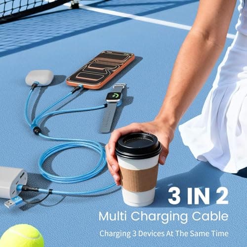 [2Pack,5FT] Travel Essentials, 3 in 2 USB A/C Cable to iPhone 17 Charger/iWatch Charger/IP, Braided Multi Charging Cable Cord, RV Camping Essentials, Designed for iWatch Series & iPhone17-11/iPad - Thumbnail 2