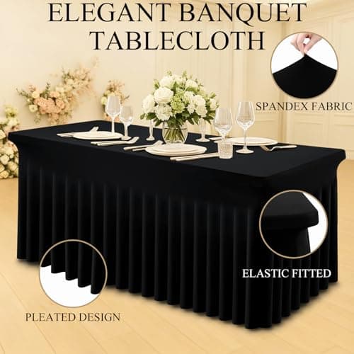 Moosfor Spandex Fitted 6FT Rectangle Tablecloth 2 Pack, Elastic Stretch Wrinkle Resistant Table Skirt, Washable Reusable Table Cover for Wedding, Banquet, Party, Events (Black, 72Lx30Wx30H Inch) - Thumbnail 3