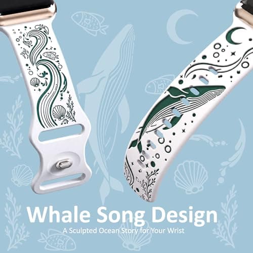 HATILP Whale Engraved Band Compatible with Apple Watch 38/40/41/42mm, Two-Layer Sculpted Ocean Design Soft Silicone Strap for Women, Series 11 10 SE Ultra 9 8 7 6 5 4 3 2 1 - Thumbnail 2