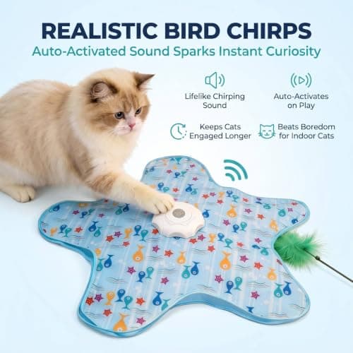 EGBULL Automatic Cat Toy Interactive Hide and Seek Cat Toy Electric Cat Toy with Feather Wand Mouse Sounds Touch Activated USB Rechargeable Kitten Toys for Indoor Cats Self Play Hunting Exercise - Thumbnail 4