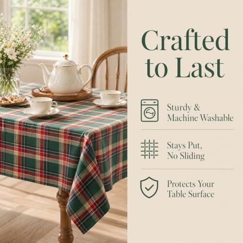 UWWGKK 55x102 Inch Plaid Tablecloth Rectangle Woven Checkered Table Cover - Thumbnail 6