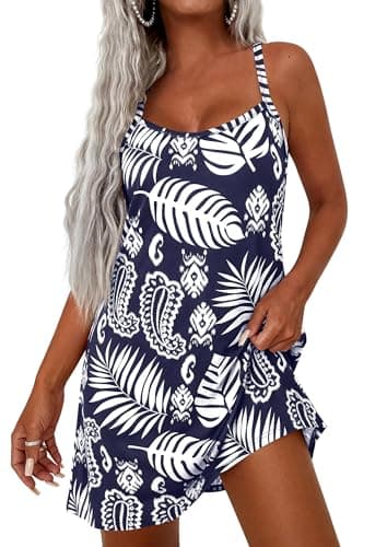 PRETTYGARDEN Women's Summer Dresses 2026 Casual Print Spaghetti Strap Sleeveless Sundress Beach Vacation Cover Ups (Navy Blue,XX-Large) - Image 1