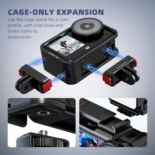 Grip Kit for DJI Action 6 (with Cage), Handle Holder Bundle Expansion Mount with Shutter Button, Quick Release Adapter, Cold Shoe for DJI Osmo Action 6 Accessories - Thumbnail 2