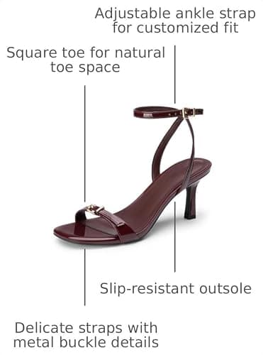 Athlefit Burgundy Kitten Heels Women Square Open Toe Sandals Size 7.5 - Thumbnail 3