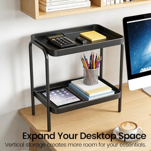 NobleForm 2 in 1 Desktop & Floor End Table with Storage Shelves, Compact 2-Tier Side Table for Office Desk Organization, Bedside Nightstand, Small Space Nightstand for Living Room, Bedroom, Office - Thumbnail 5