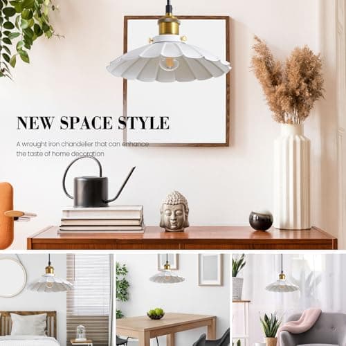 Oyisen Plug in Pendant Light Industrial 9.8 Inch White Lampshade Kitchen Island On/Off Switch Hanging Lamp Plug in Adjustable 14Ft Cord Hanging Lights for Bedroom and Living Room 2Pack - Thumbnail 4