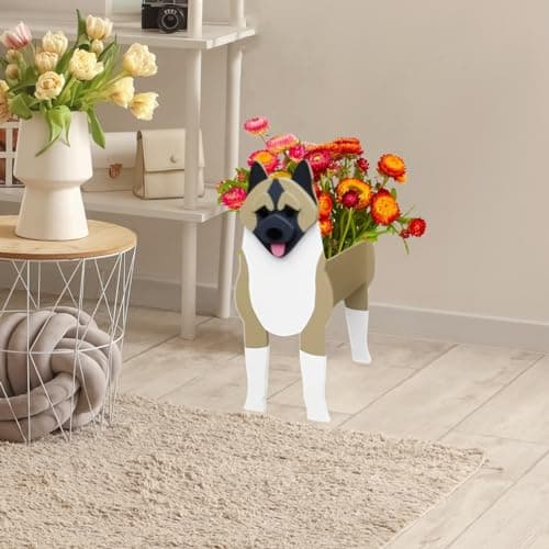 strolfay American Akita Dog Planter, Cute Animal Shaped Plant Pot, Dog Flower Pot, Gifts for Women & Pet Lovers, Indoor Outdoor Garden Home Office Decor, 9.45 x 6.1x 13.39 Inches - Thumbnail 4