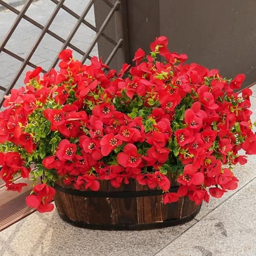 Vemander Artificial Flowers for Outdoor, UV Resistant Fake Silk Pansies Flowers, Realistic Faux Plants for Outside Indoor Porch Patio Window Box Planter Home Decor (16, Red) - Thumbnail 6