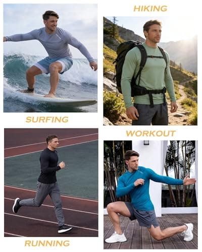 USKOY Men‘s UPF 50+ Long Sleeve Rash Guard Shirt, Quick Dry Athletic Sun Shirt for Swimming, Running, Workout White XL - Thumbnail 5