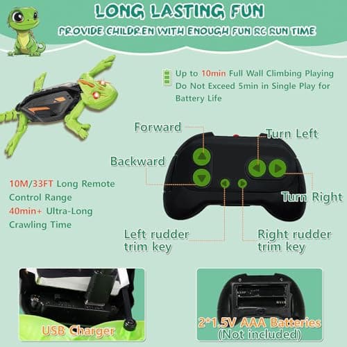 Ufilni Wall Crawler Gecko RC Toy for Age 8-13 - Realistic Remote Control Lizard Wall Climbing Toy, Birthday Gifts for Boys Age 4-8, Fun and Novelty Toys for Kids Girls & Boys - Thumbnail 6
