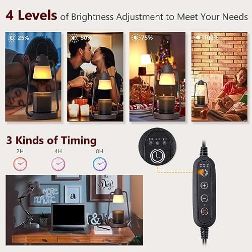 Candle Warmer Lamp with Timer for Women, Dimmable Electric Wax Warmer Lamp for Jar Candles, Candle Lamp Warmer with 2 Bulbs,Home Decor, Birthday Gifts for Mom Men - Thumbnail 3