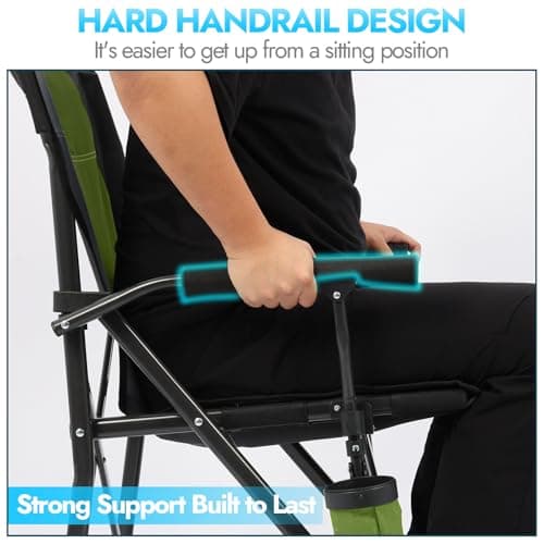 2 Pack Oversized Folding Camping Chair for Adults, Supports 450 LBS Camping Chairs, Heavy Duty Camping Chair with Side Pockets, Foldable Outdoor Chair for Camping, Beach, Fishing, Hiking, Green-Black - Thumbnail 5