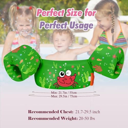 Heysplash Swim Vest for Kids, Toddler Pool Floaties Fit 20-50 Lbs, Swimming Vest with Adjustable Strap, Swim Jacket Water Wings Arm Float, Puddle Sea Beach Boat Jumper Boy Girl Age 2 3 4 5 6, Green - Thumbnail 4