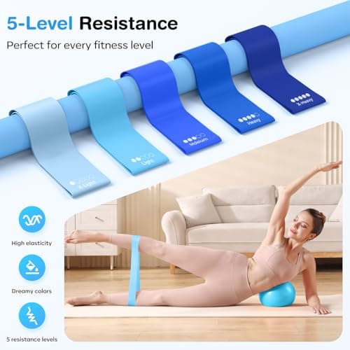 Vanlgs Pilates Kit 13Pcs Home Pilates Essentials Workout Kit with 13" Ring, 10" Ball and Resistance Bands for Women at Home Pilates Equipment Set for Beginners（Blue） - Thumbnail 4