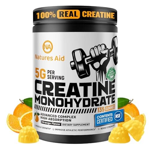 Natures Aid NSF Certified Creatine Gummy 5g - Creatine Monohydrate Gummies – Pre-Workout Energy & Muscle Growth Support for Men & Women | Orange Electrolyte Gummies (135 Count) - Image 1