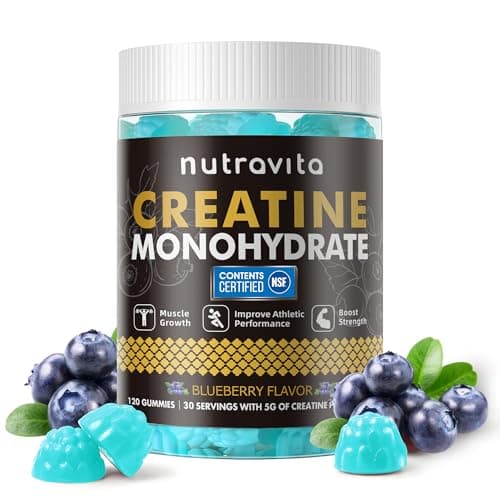 Nutravita NSF Certified Creatine Gummy - Creatine Monohydrate Gummies for Men & Women-5g of Creatine Monohydrate per Serving - Sugar Free,Vegan, Blueberry Flavor, 120 Count - Image 1