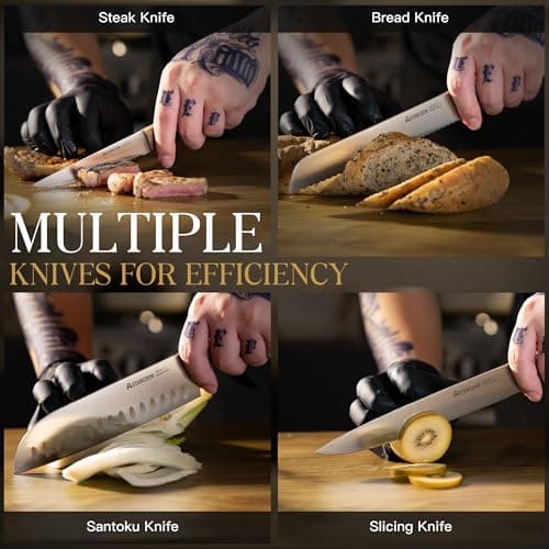 Astercook Knife Set, 17 Pcs Forged Knife Block Set, Full Tang Professional Kitchen Knives in Stainless Steel with Triple-Rivet Ergonomic Handles, Gift-Ready Collection - Thumbnail 4