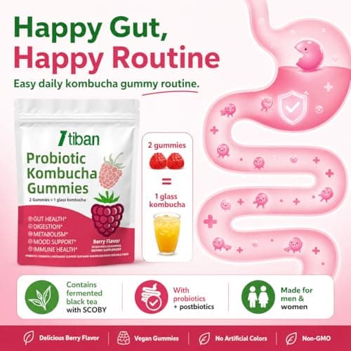 Itiban Probiotic Kombucha Gummy - Prebiotics, Probiotics, Postbiotics, Fiber Supplement, Slippery Elm for Bloating, Gut Health, Women and Men, 60ct - Thumbnail 5