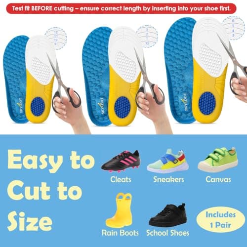 Skyfoot Shoe Insoles for Kids Worn Down Inserts Replacement, Comfy, Breathable, Cut to Fit Sturdy Shoe Soles for Child Sneakers (Blue - 2 Pairs, Little Kids: 13-3) - Thumbnail 5
