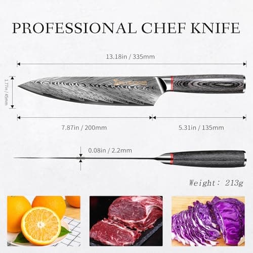 8-Inch Chef Knife Japanese for Kitchen: High Carbon Stainless Steel Sharp Cooking Knives Cutting Vegetable Ergonomic Handle - Thumbnail 5