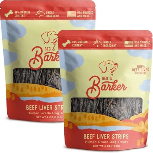 Beg & Barker Beef Liver Jerky for Dogs (4 Ounce, Pack of 2) - Dog Training Treats - Natural Dog Treats Made in The USA - Grain Free, Diabetic-Friendly, High Protein, Sugar-Free