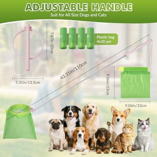 Dog Pooper Scooper, 43" Extendable Pooper Scooper Long Handle with Bag Attachment(120pcs), Portable Poop Scoop for Small Medium Large Dogs, No Touch Avoid Bending Over, Suit for Yard, Park, Wild,City - Thumbnail 4